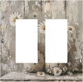 Decorative Outlet Covers Vintage Rustic Floral White Daisy Flower Oil Painting Style 2 Gang Double GFCI Rocker Electrical Wall Panels Light Switch Cover Plate for Home Farmhouse Decor