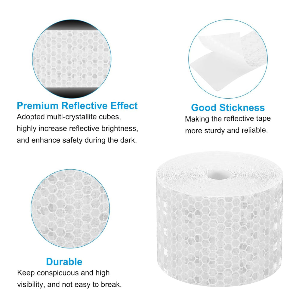 PATIKIL 2 Inch x 33 ft Reflective Tape, 1 Roll Waterproof Self Adhesive High Visibility Caution Warning Safety Tape Reflector with Scraper for Trucks Trailers Cars, White