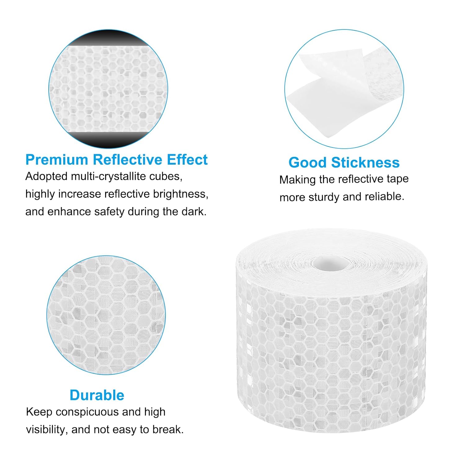 PATIKIL 2 Inch x 33 ft Reflective Tape, 1 Roll Waterproof Self Adhesive High Visibility Caution Warning Safety Tape Reflector with Scraper for Trucks Trailers Cars, White