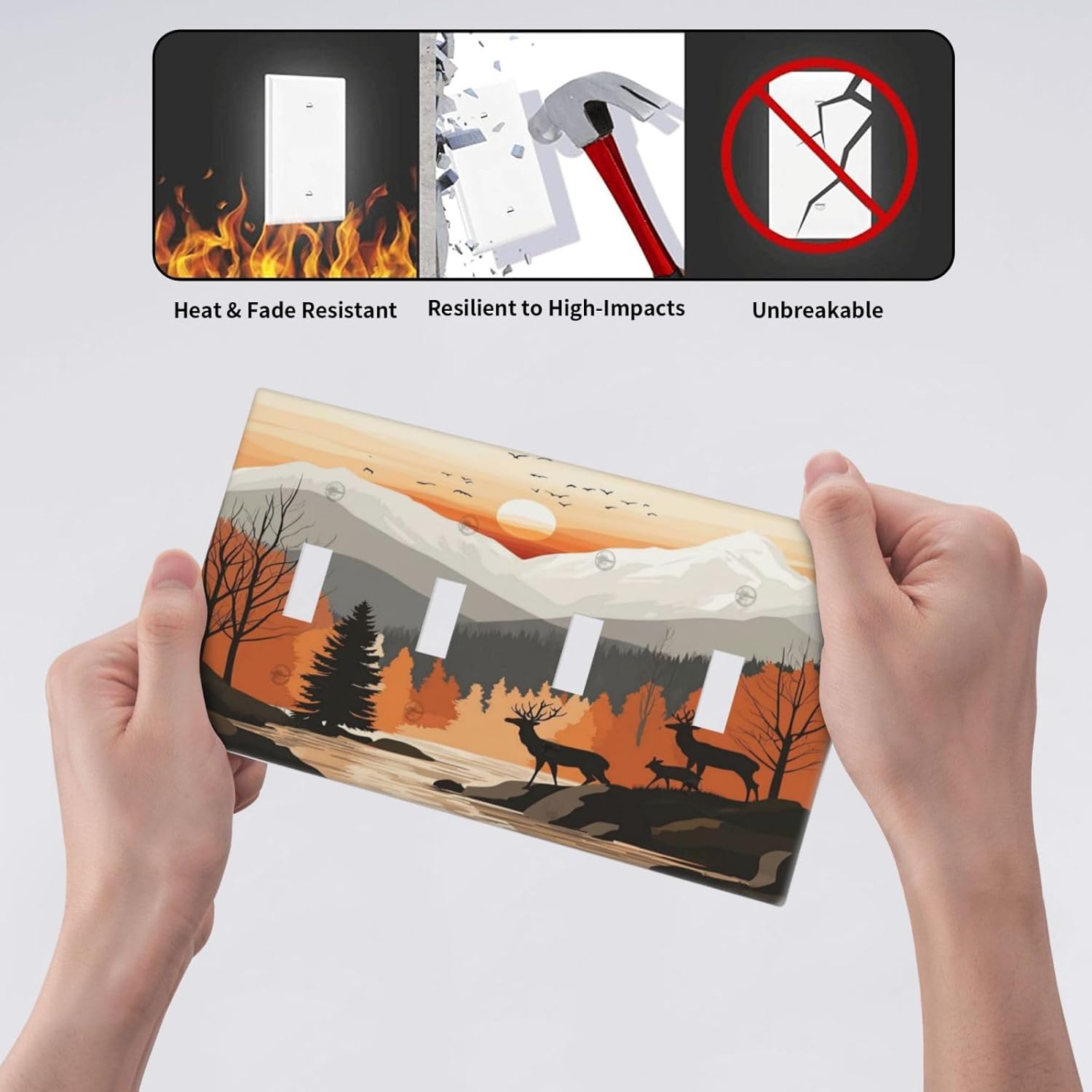Sun Forest Deer Snow Mountain River Light Switch Covers Quad Toggle Electrical Faceplate 4 Gang Wall Plate Decorative Switch Plates For Bed Room Living Room Decor