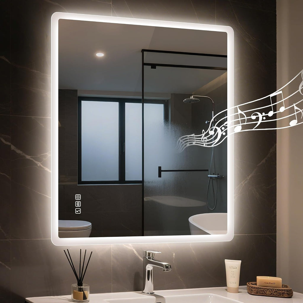 STARLEAD 20"x28" LED-Bathroom-Mirror-with-Lights, Wall-Mounted with Bluetooth Speaker, Anti-Fog, 3 Color Temperature, Dimmable Brightness, Waterproof, Tempered Glass, Frontlit & Backlit