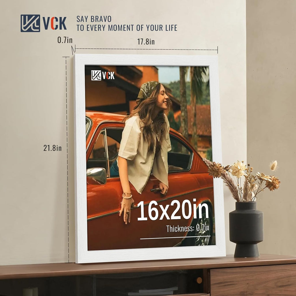 VCK 16x20 Picture Frames white Set of 6, Wide Border Wood Poster Frame, Multi-Directional Display Family Photos, Office Prints, Studio/Gallery Artwork, Woodgrain Series, Wall Hanging