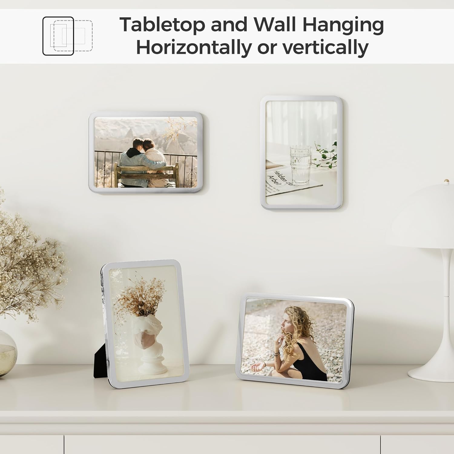 Axeman 8x10 Picture Frame-Metal Rounded Corner Frame 8x10, 8''x10''Photo Frame with Tempered Glass,Tabletop and Wall Display, One-Piece 8 By 10 Metal Picture Frame for images, Silver