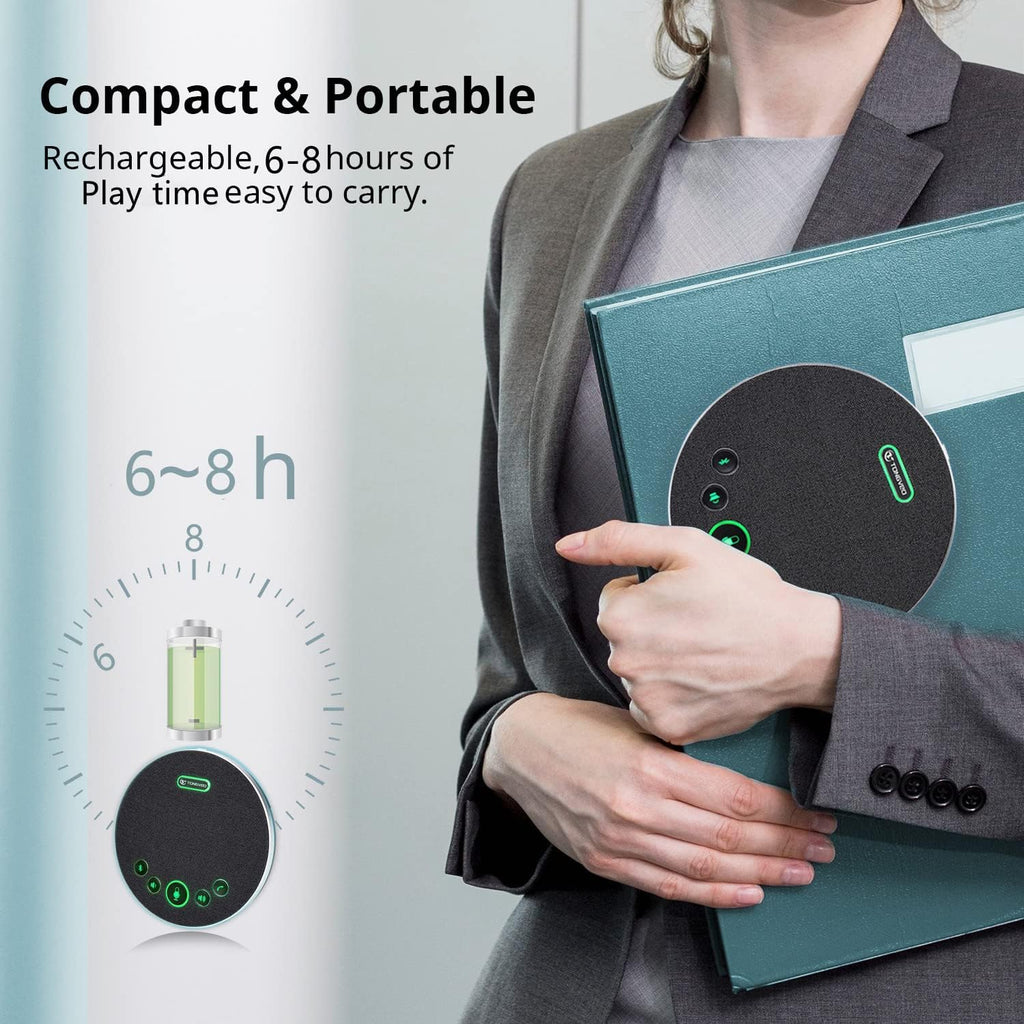 TONGVEO Bluetooth Speakerphone Conference Microphones, Wireless Conference Speaker 360°Voice Pick up with 4 AI Noise Cancellation Mics USB/Dongle/Bluetooth Connection 8 Hour Call Time for 8-12 People