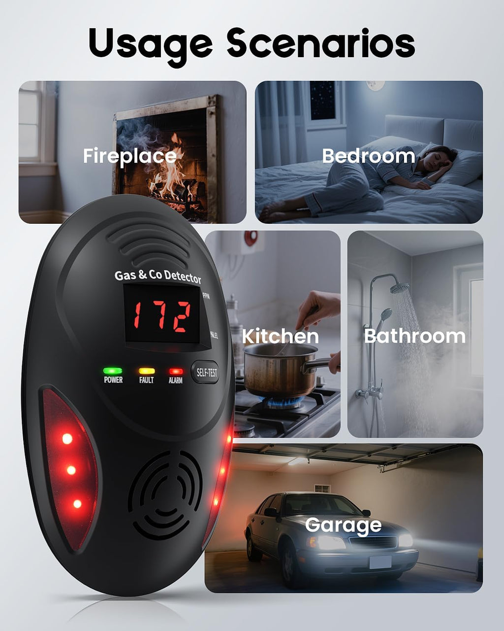 Carbon Monoxide Detectors and Natural Gas Detector, Carbon Monoxide Detectors Plug in, Dual Alarms Gas Leak Detector with Light - Natural, Co Leak Detection for Home, RV Essentials, Black, 1Pcs