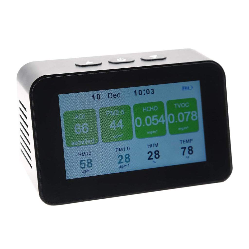 9 in 1 Air Quality Detector Smart Air Quality Monitor AQI, PM2.5, PM1.0, PM10, Formaldehyde (HCHO), TVOC, Temperature, Humidity, Time/Date/Alarm Multifunction