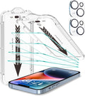 EZ-GLAZ- 4 Pack for iPhone 14 Screen Protector [6.1"] With 2 Pack Camera Lens Protector, 9H+ Hardness 12FT Military Grade Shatterproof Scratch Resistant Durable Tempered Glass Film with Flawless Fit Kit, HD Clear