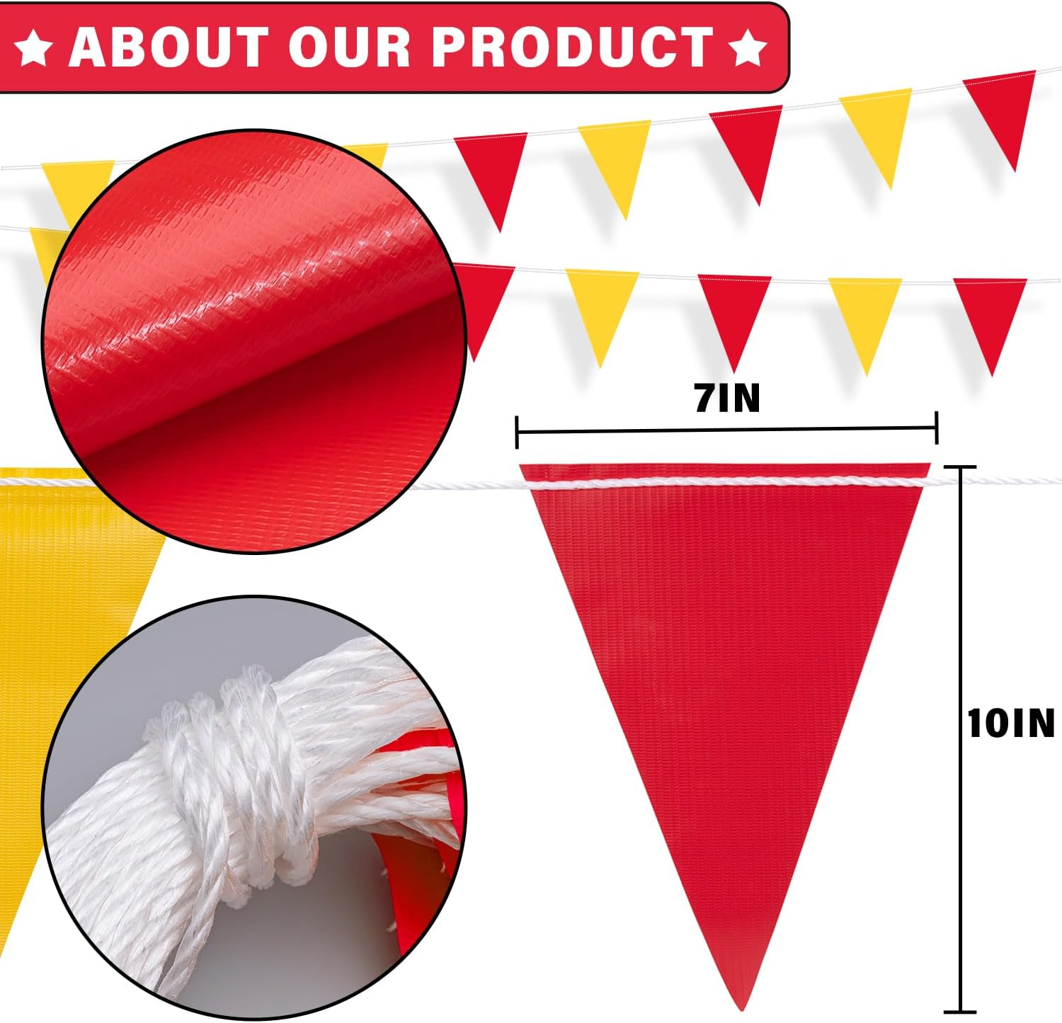 XIFAN Red and Yellow Multicolor Pennant Banner Flags 7''x10'' Waring Safety Rooftop Flagging Barrier - 105FT 45 Flags String