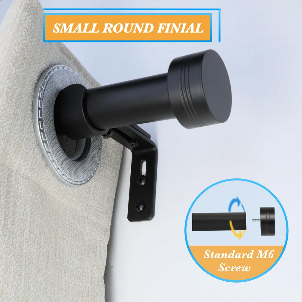 Black Curtain Rod for Windows 18 to 88 Inches, 1 Inch Adjustable Drapery Pole, Heavy Duty Outdoor/Indoor Modern Curtain Rods, Easy Installation(Black 18"-88")