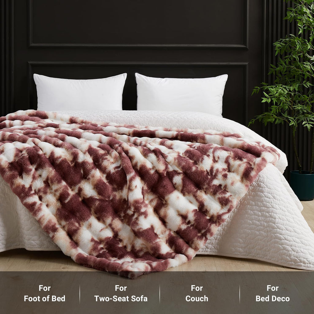 SAPHREAS Faux Fur Throw Blanket for Couch, Fluffy Fuzzy Bubble Blanket for Sofa Bed Living Room, Decor Soft Cozy Gifts for Women Men, 50x60” Tie Dye Burgundy