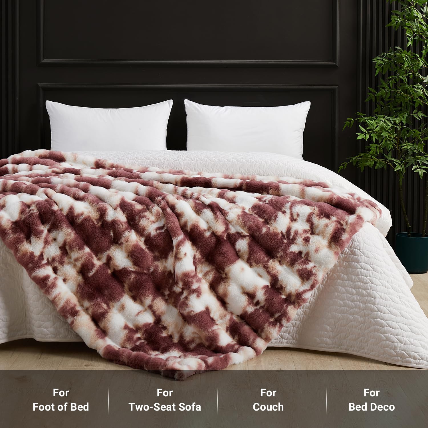 SAPHREAS Faux Fur Throw Blanket for Couch, Fluffy Fuzzy Bubble Blanket for Sofa Bed Living Room, Decor Soft Cozy Gifts for Women Men, 50x60” Tie Dye Burgundy