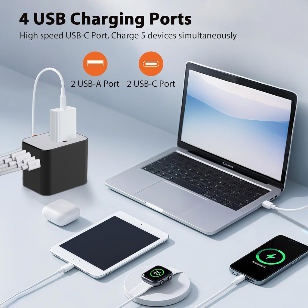 European Travel Plug Adapter, Universal Travel Adapter with PD Fast Charging, 5-Port (1 AC/2 USB-A/2 USB-C) International Power Adapter with Fuse Surge Protection for US EU UK AU - White