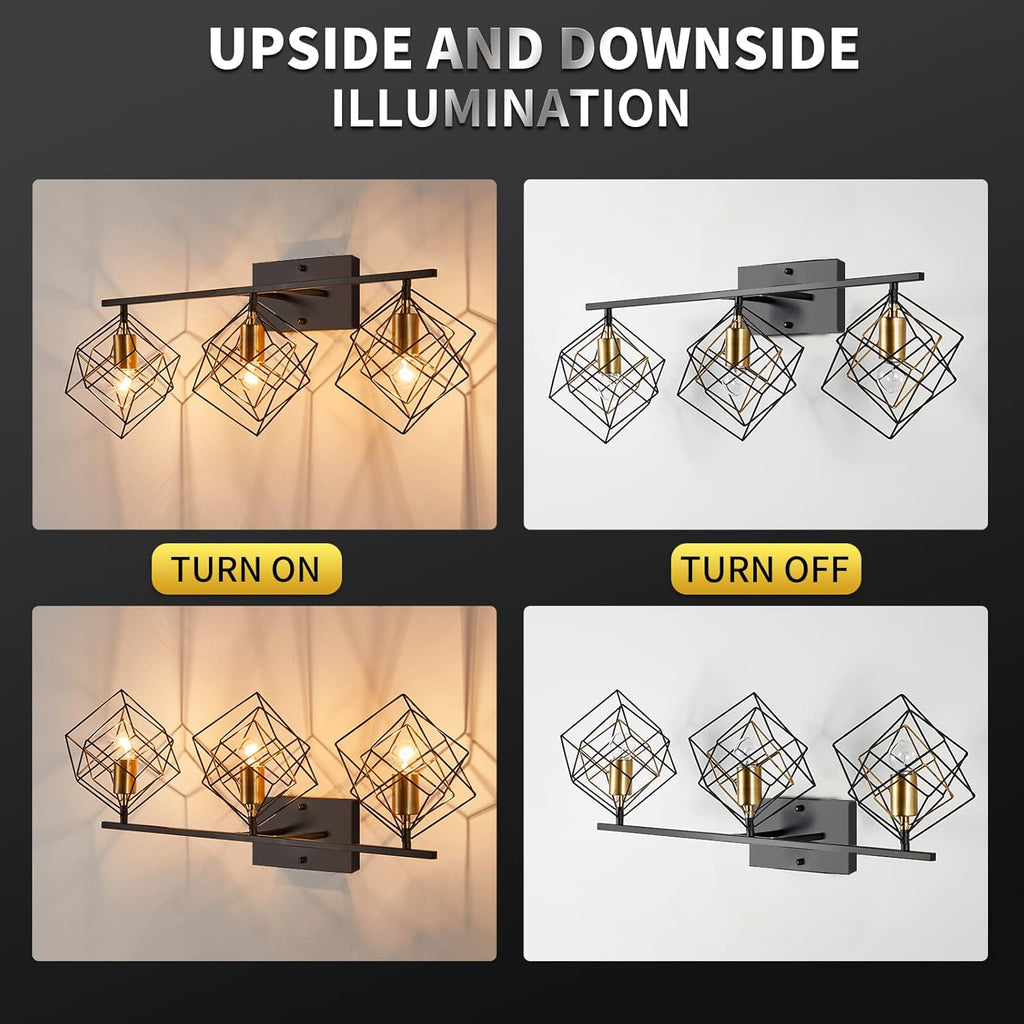3 Light Vanity Light for Bathroom,Bathroom Light Fixtures Over Mirror with Rotatable 3 Cube Shades, Modern Wall Mounted Lights Matte Black,Industrial Black Vanity Light for Hallway Living Room