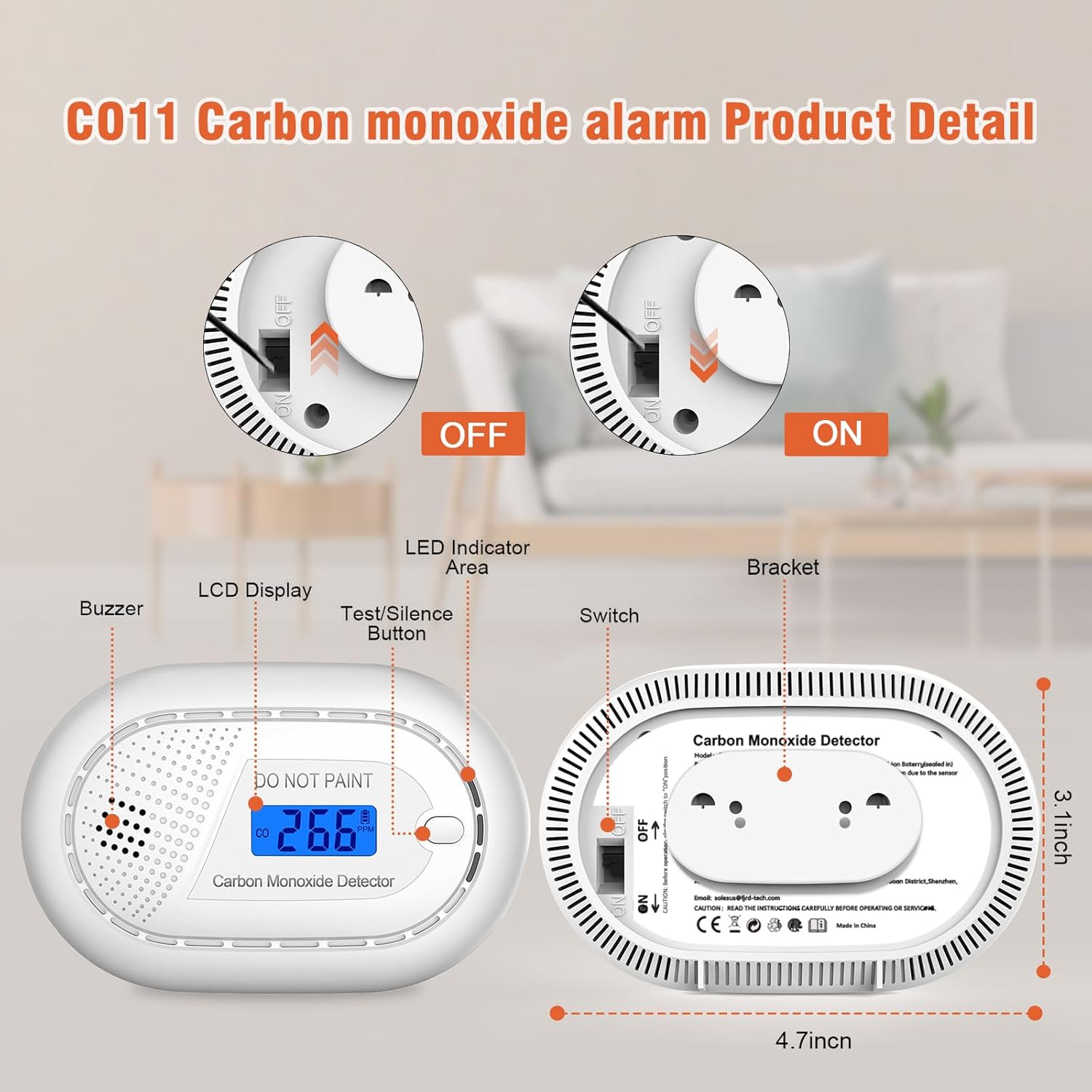 Carbon Monoxide with 10-Year Battery, Digital LCD Portable CO Alarm (2 Piece)