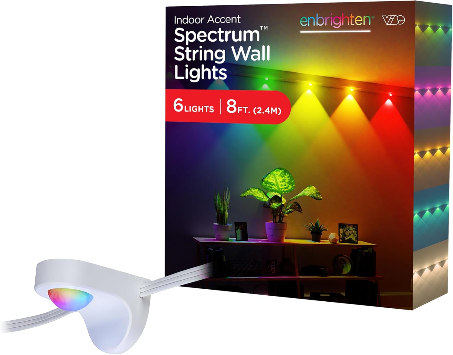 Enbrighten Spectrum Remote Controlled Indoor Accent Wall String Lights, Color Changing LED USB Sconces, 8ft with 6 Lights, RGBWIC, White 84313
