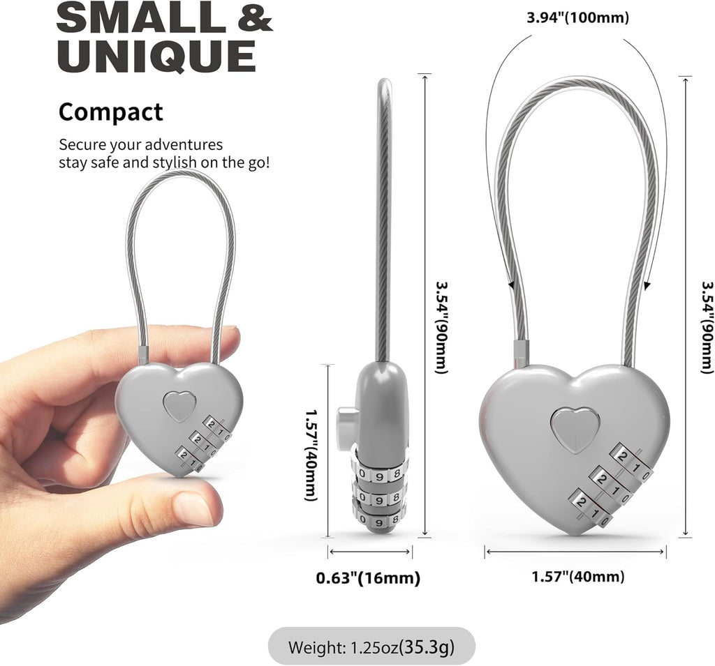 Combination Padlock, Small Cable Lock with Code, Candados para Locker, Combo Cable Lock for Luggage, Suitcase, Gym Locker, Backpack Zipper, Cabinet, Mailbox, Outdoor Use, Travel Safe Bag