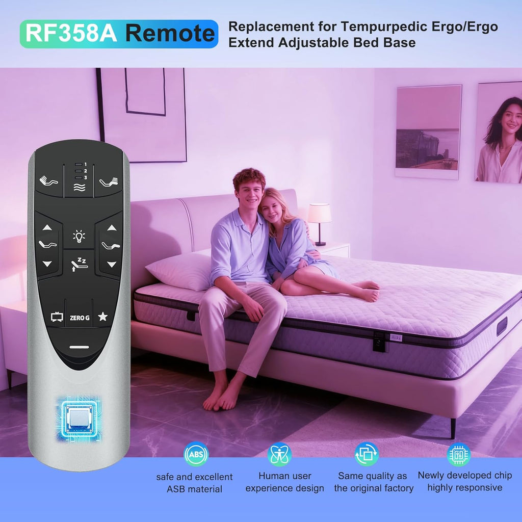 for Tempur-Pedic RF358A RF502A Remote Control for Ergo or Ergo Extend Adjustable Bed Base JDLK.33.01.18（Silver）