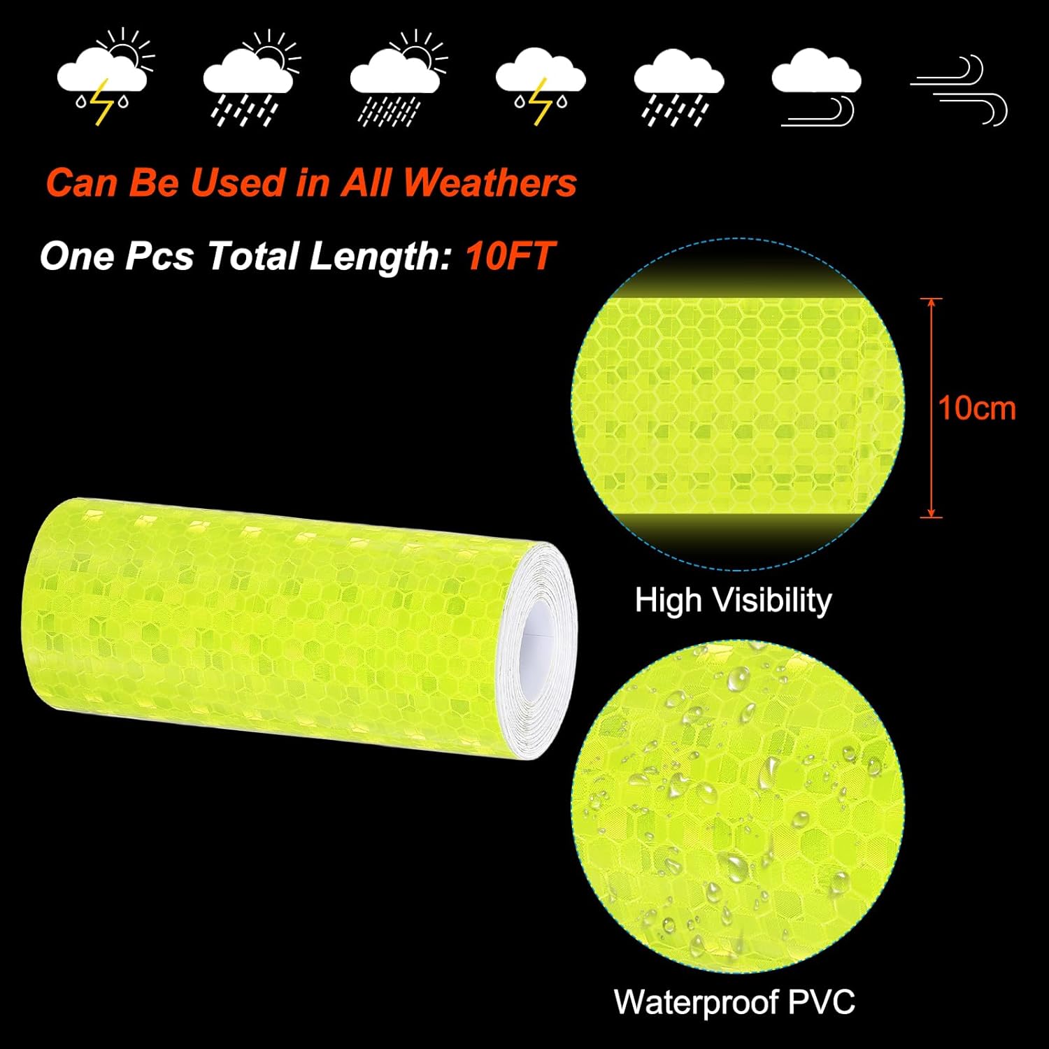PATIKIL 4 Inch x 10 ft Reflective Tape, 1 Roll Waterproof Self Adhesive High Visibility Caution Warning Safety Tape Reflector with Scraper for Trucks Trailers Cars, Bright Yellow