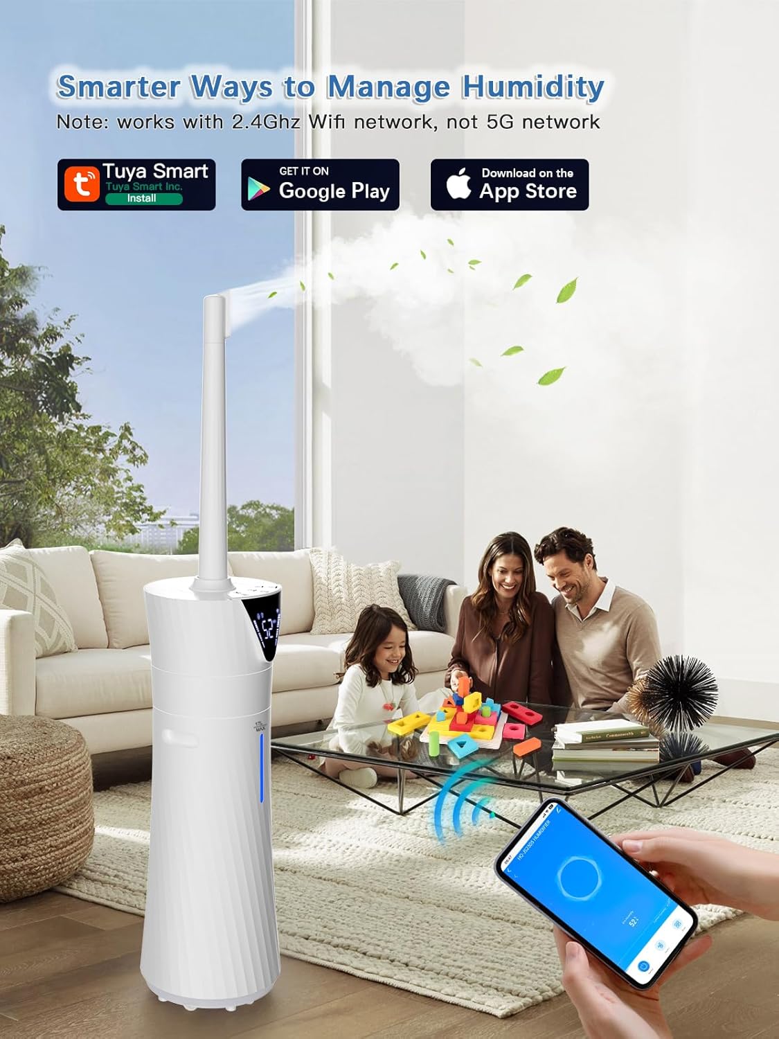 17L/4.5Gal Humidifier Large Room, Smart Quiet Ultrasonic Cool Mist Humidifiers for Bedroom, Covers 2000ft², 56H Runtime, 24H Timer, 3 Mist Modes Humidifiers for Home, Office, Plants, White