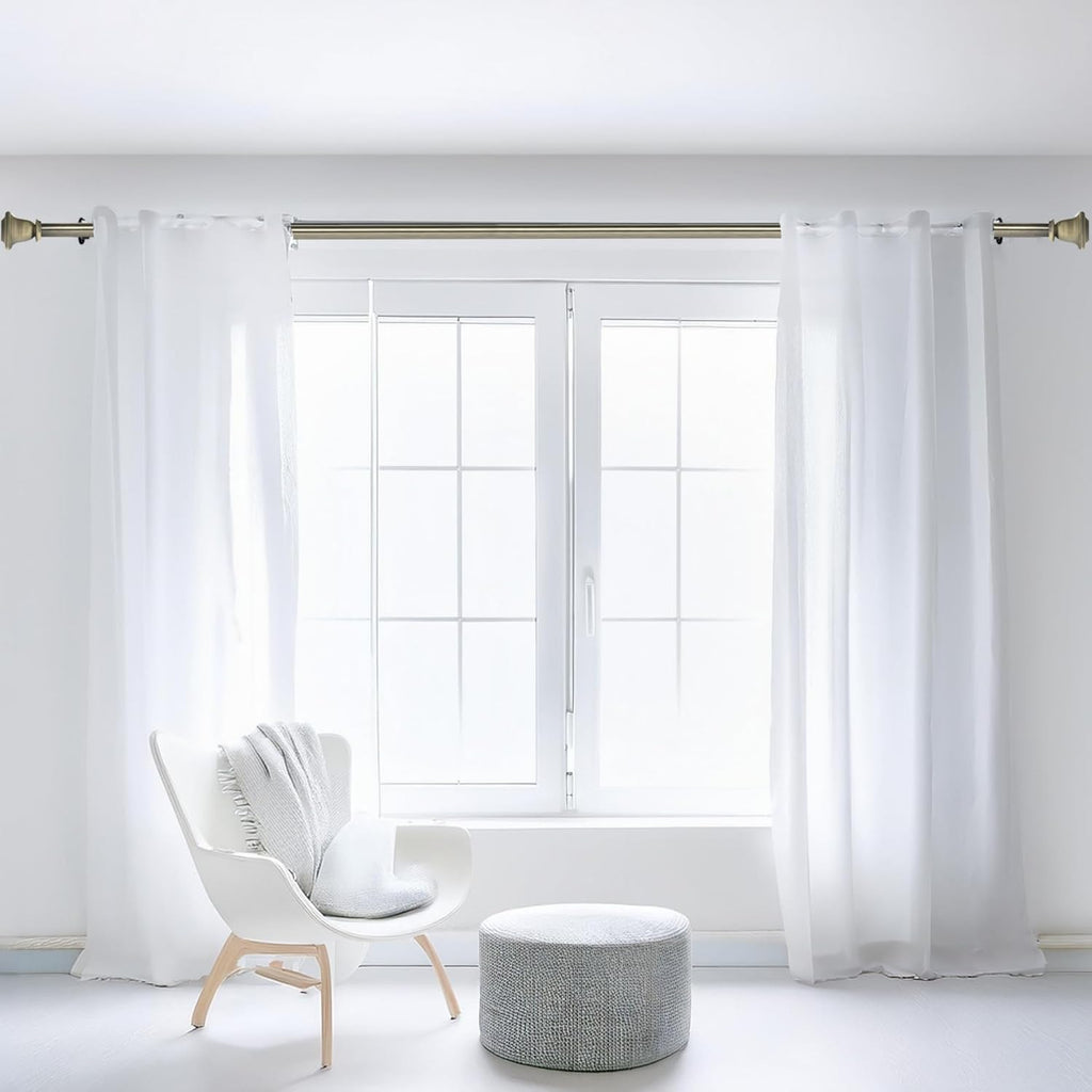 Deco Window Adjustable Curtain Rod for Windows 44 to 120 Inch (Pack of 1) Extendable Heavy Duty 1 Inch Iron Drapery Pole with Finials Wall Mounted French Door Curtain Rods (Brass)