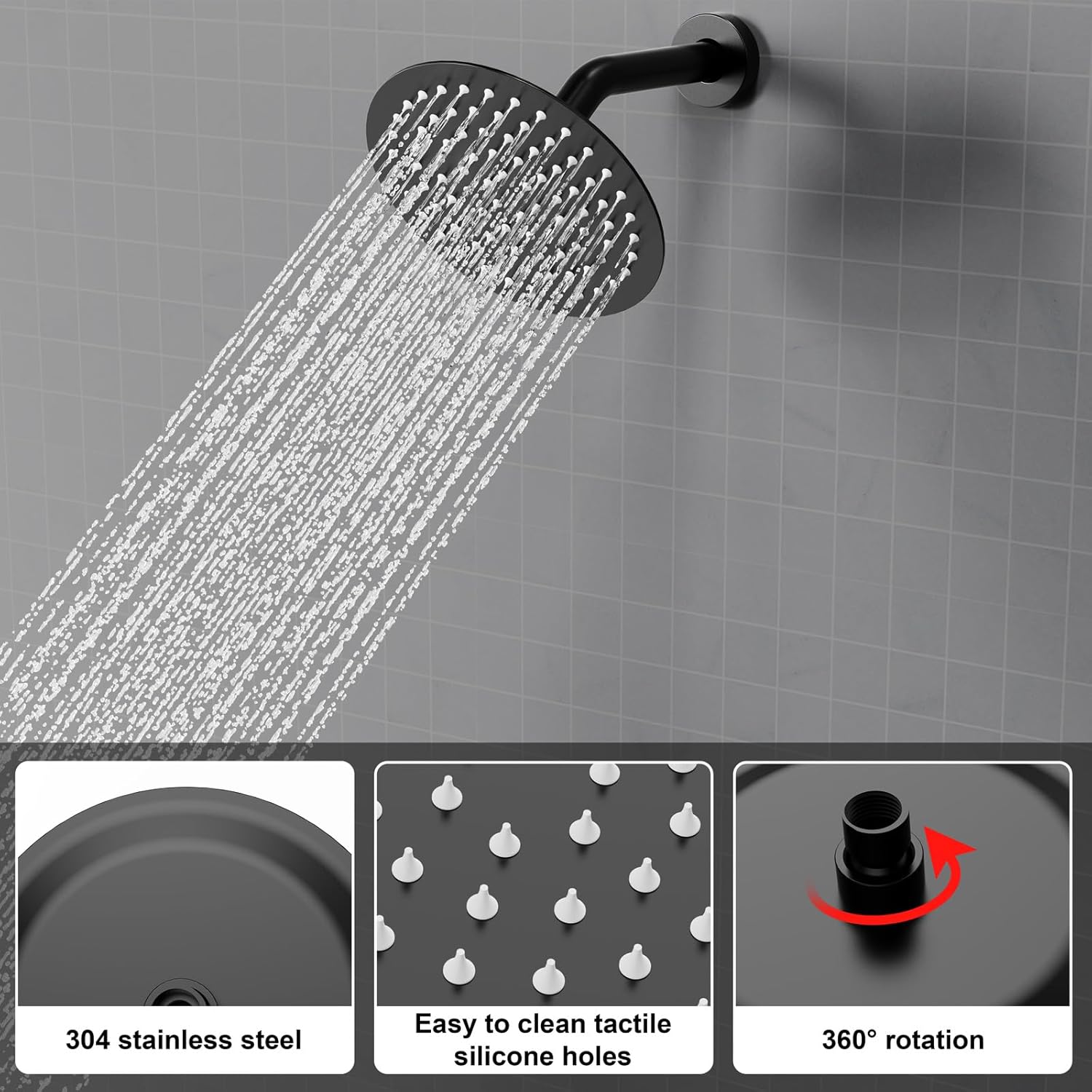 Shower Faucet Set 8IN Brass Rough-In Valve Body Trim Kit Rainfall Included Handle Accessories Complete 2 Functions with Rain Head and Handheld Bathroom Systems (8 Inch Matte Black)