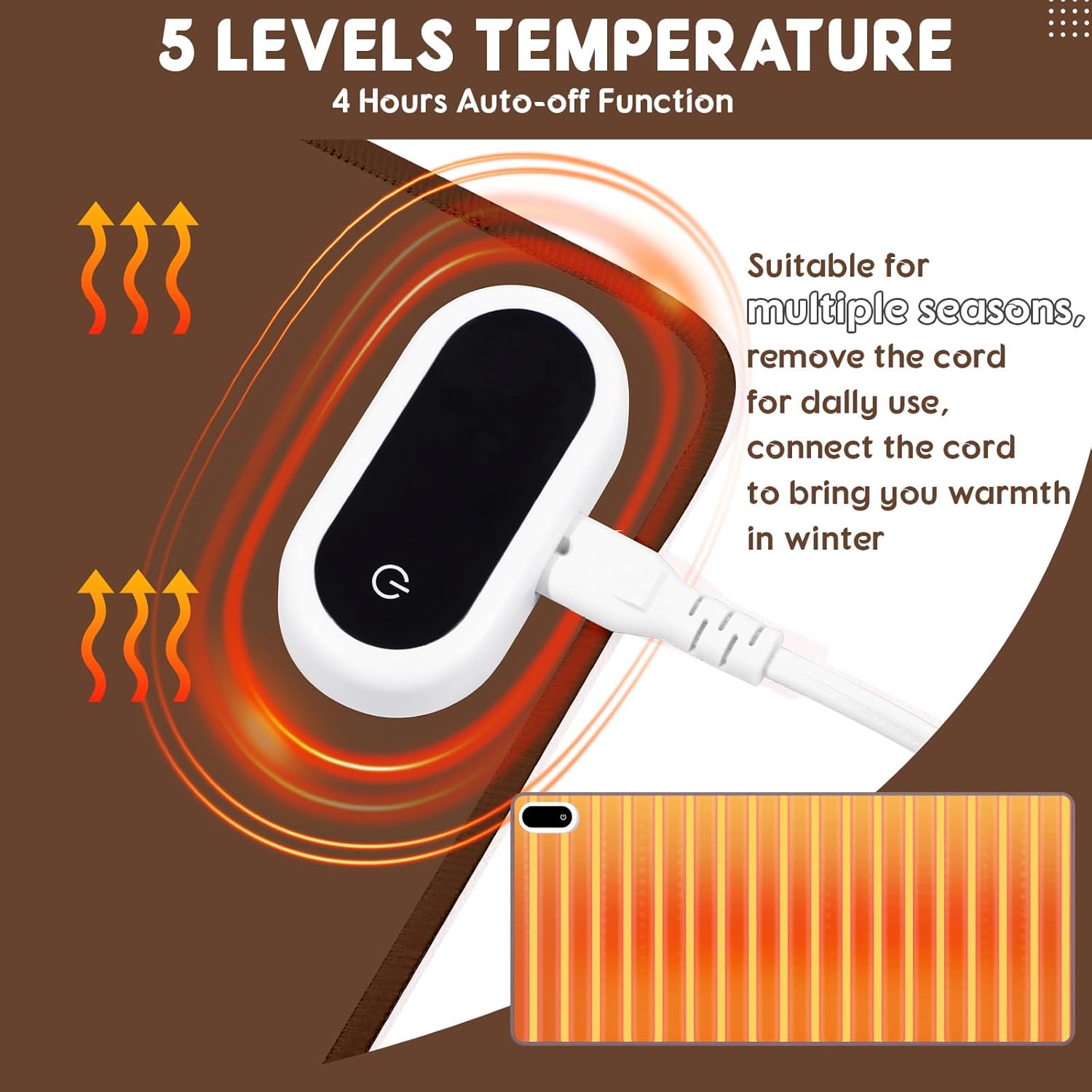 Konohan Heated Large Desk Mat PU Leather Warm Mouse Pad with 5 Heating Level & 4 Hour Auto Shut-Off Heating Keyboard Pad Warmer Gaming Mice Mat Only Supports 110v(Brown Color,31.5" X 13")