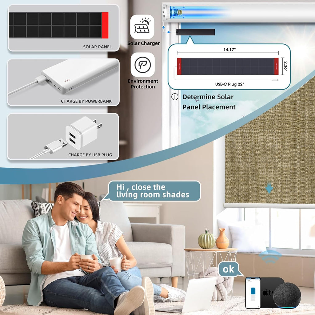 SmartWings Motorized Roller Shades Work with Homekit, 100% Blackout Smart Blinds for Windows, Cordless Remote Control Window Shades, Vigor Wheat, Customized Size