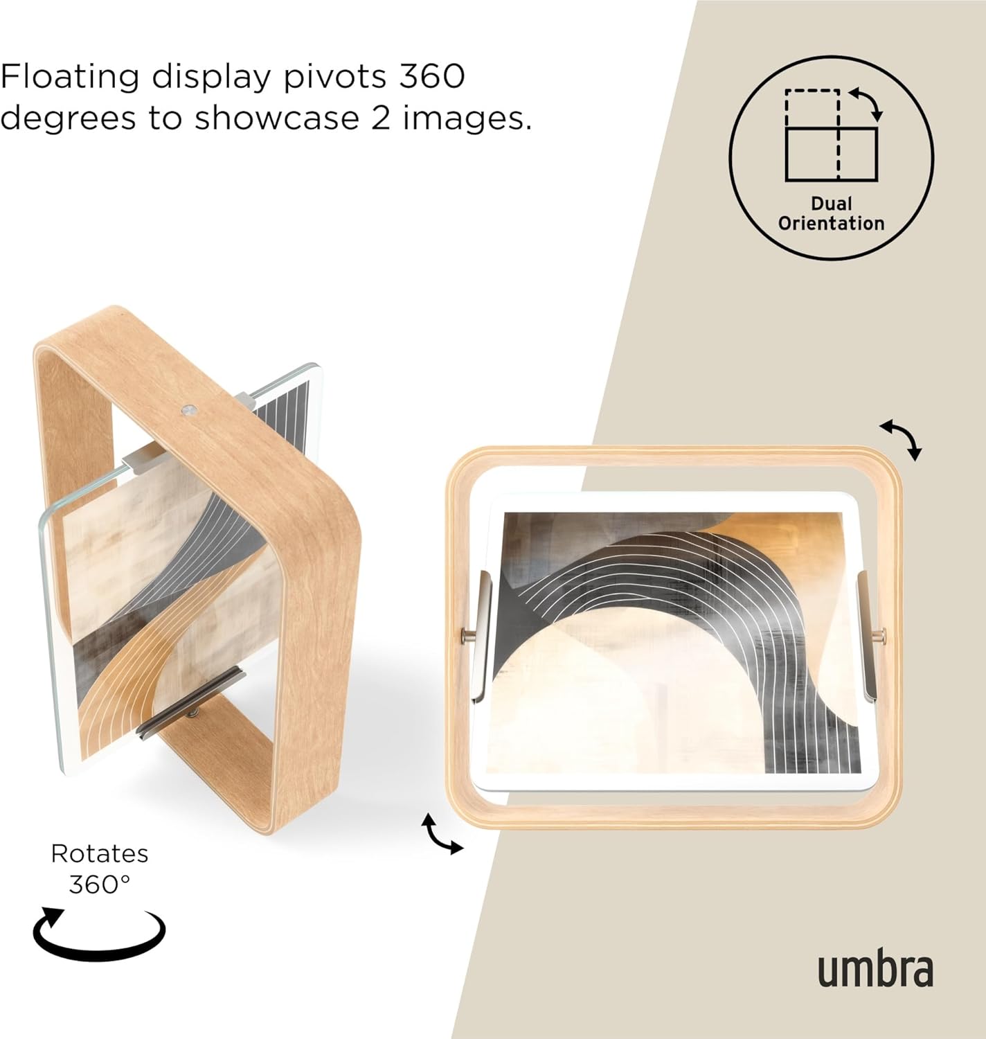 Umbra Table Picture Frame, Double-Sided Picture Frame for 20 x 25 cm Photos, Wood, Natural