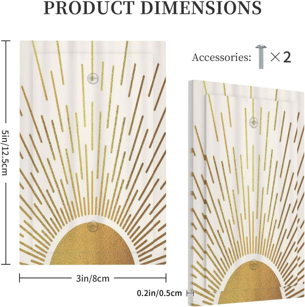Decorative Light Switch Cover Plate Boho Mid Century Gold Sun Sunbeams 1 Gang No Device Single Blank Outlet Covers Wall Plates for Electrical Outlets Faceplate for Bedroom Home Decor