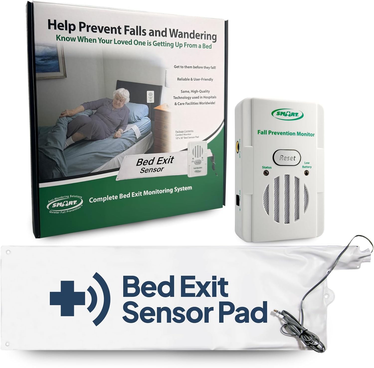 Smart Caregiver Bed Alarm for Elderly Adults – Fall Prevention System with 10"x30" Weight-Sensing Bed Pad – Automatically Alerts Caregiver When They Get Up