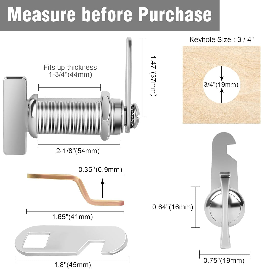 Sartartue Thumb Cam Locks - 2 Inch, Extra Long RV Storage Locks - Keyless Non-Locking, Fits RV Camper, Vehicles, Cabinets & More (2-1/8 Inch, 2 Pcs)