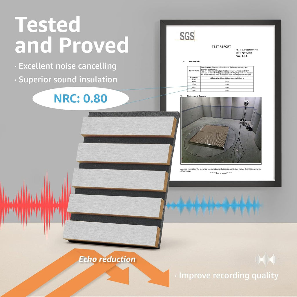 Art3d 4-Piece Wood Slat Acoustic Panels for Stylish Decor and Noise Reduction, 3D Textured Panel for Ceiling and Wall, Brushed Silver