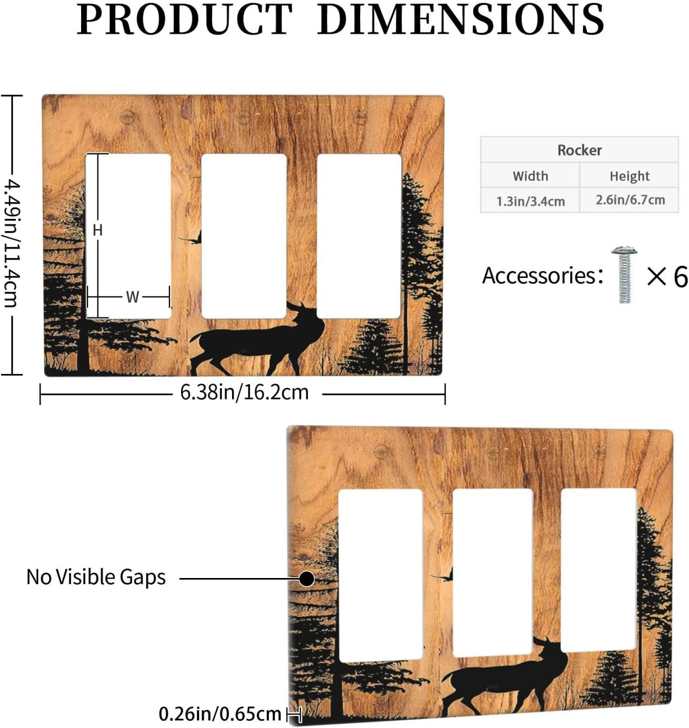 Light Switch Covers Rustic Farmhouse Orange Brown Pine Tree Deer Wood Grain 3 Gang Rocker Electrical GFCI Decorative Triple Outlet Wall Plate Cover Switchplate for living Room Cabin