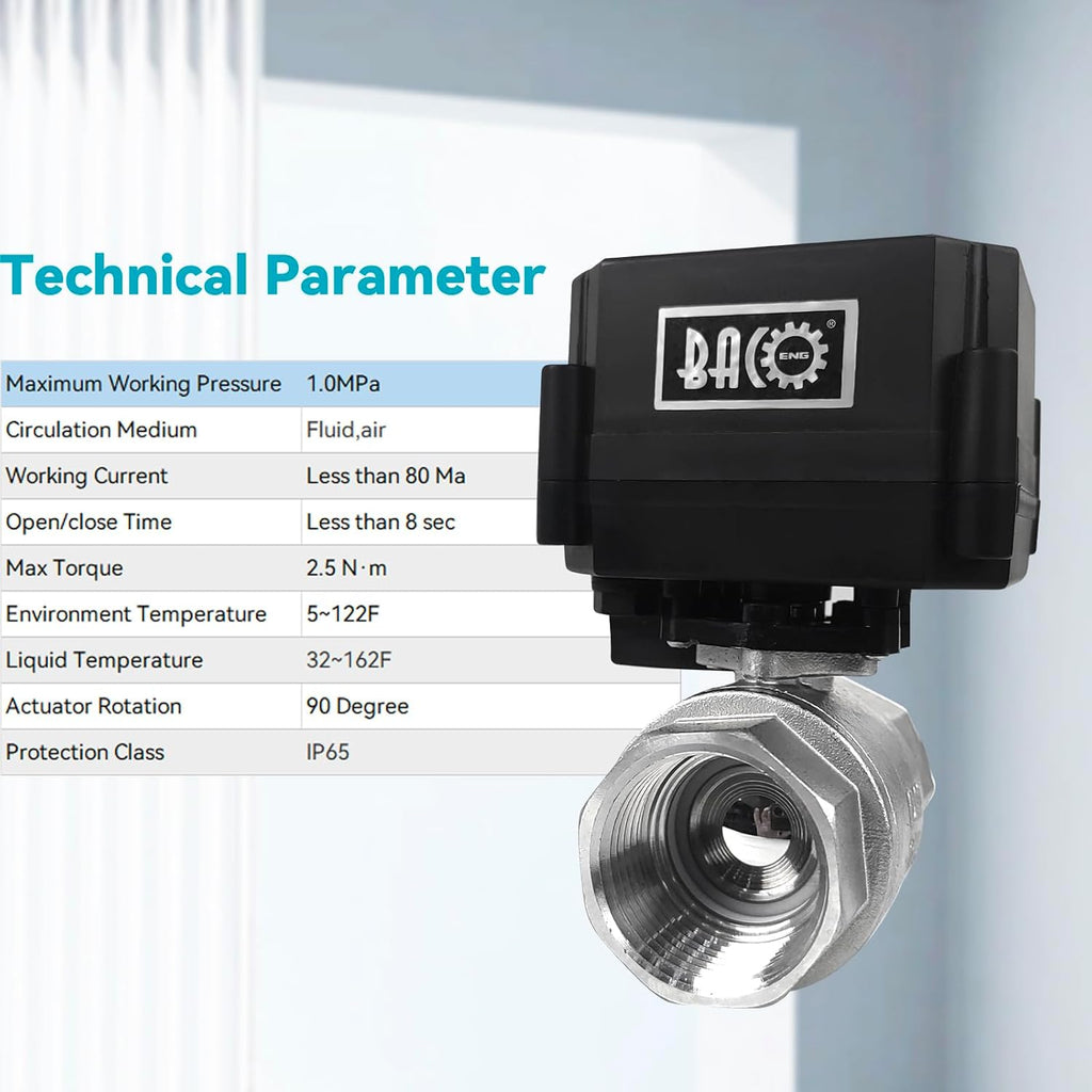 BACOENG Motorized Ball Valve, 2 Wire Auto Return 1" Stainless Steel Electrical Ball Valve with Full Port, AC/DC9-24V Manually Closable (Normally Closed), Black