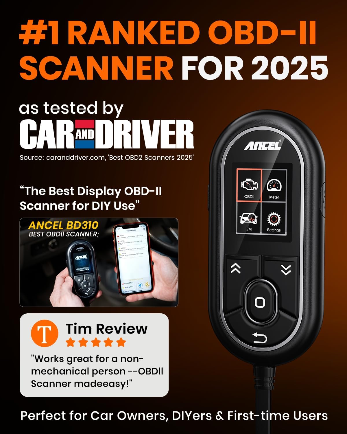 ANCEL BD310 OBD2 Scanner & Engine Code Reader - Advanced Battery Test, Trip Analysis, Performance Test, Bluetooth Diagnostic Tool for Android & iPhone - Works for All 1996+ Vehicles