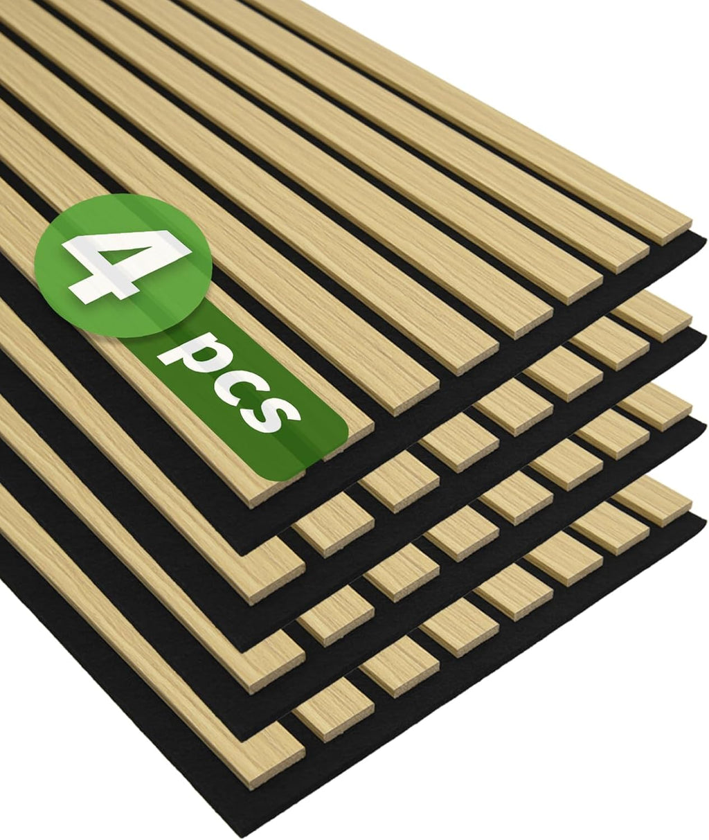 Art3d 4-Pack 12" x 93" Soundproof Wood Slat Panels, 31 sq.ft Acoustic Wall Panels, 3D Wall Panels with Wood Slat Design, Decorative Wood Wall Panel for Accent Walls-Oak