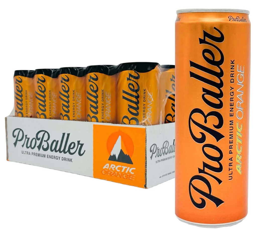 ProBaller Ultra Premium Energy Drink - Natural Clean NSF Certified Sport Drink with Amino Acids, Taurine, Biotin, Organic Agave, Vitamin B 12 Methylcobalamin, & Electrolytes - 15 Pack - Artic Orange