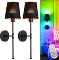 Depuley Battery Operated Wall Sconce: 24" Set of 2 Wireless Wall Lights with Remote for Bedroom - Rechargeable 15 Colors Black Wall Lamp for Living Room Hallway Home Decor