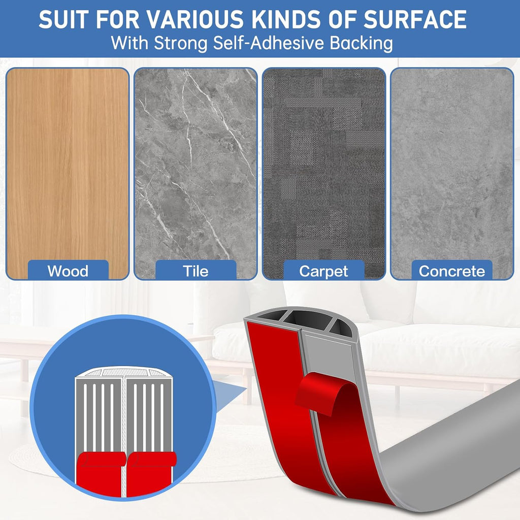 Floor Cord Cover Self Adhesive Cord Hider Floor Extension Cord Covers for Floor Power Cord Protector Cable Management Prevent Cable Trips Cable Cavity 0.51" W x 0.31" H (Grey, 20Ft)