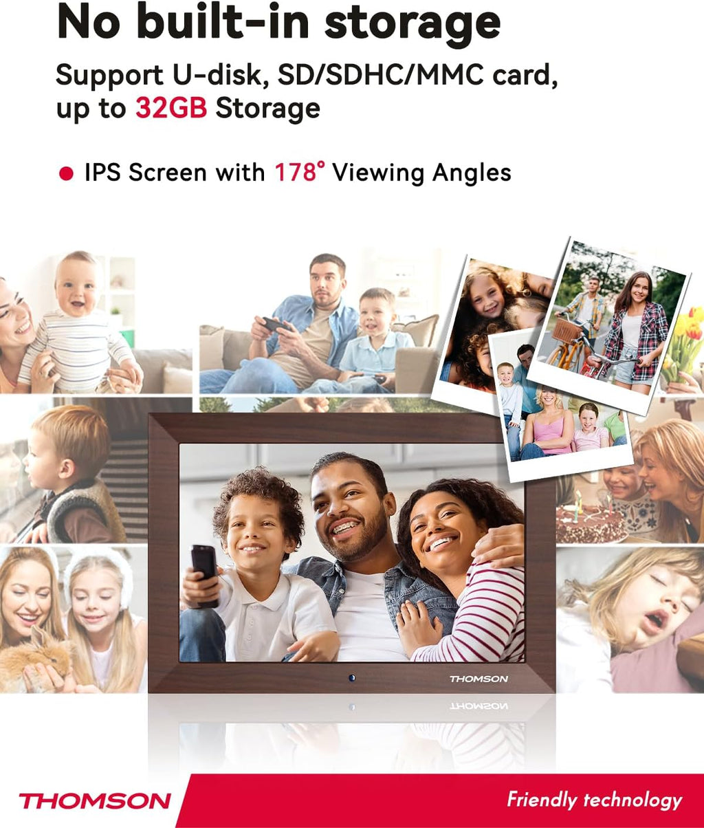 10.1" Digital Picture Frame with Remote Control, 1280 * 800 IPS Full View Ultra Clear Screen, Wooden Frame, Share Videos Photos Send Wishes Auto-Rotate Slideshow Non-WiFi