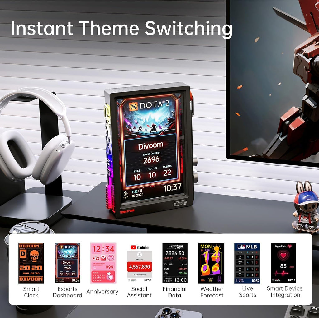 Divoom TimesFrame – 10.1" WiFi 6 Digital Picture Frame & Smart Desk Display, No Subscription | 64GB | Send Photos, Videos & AI Styles + Live Widgets (Weather, Calendar, etc)–Perfect Personalized Gift