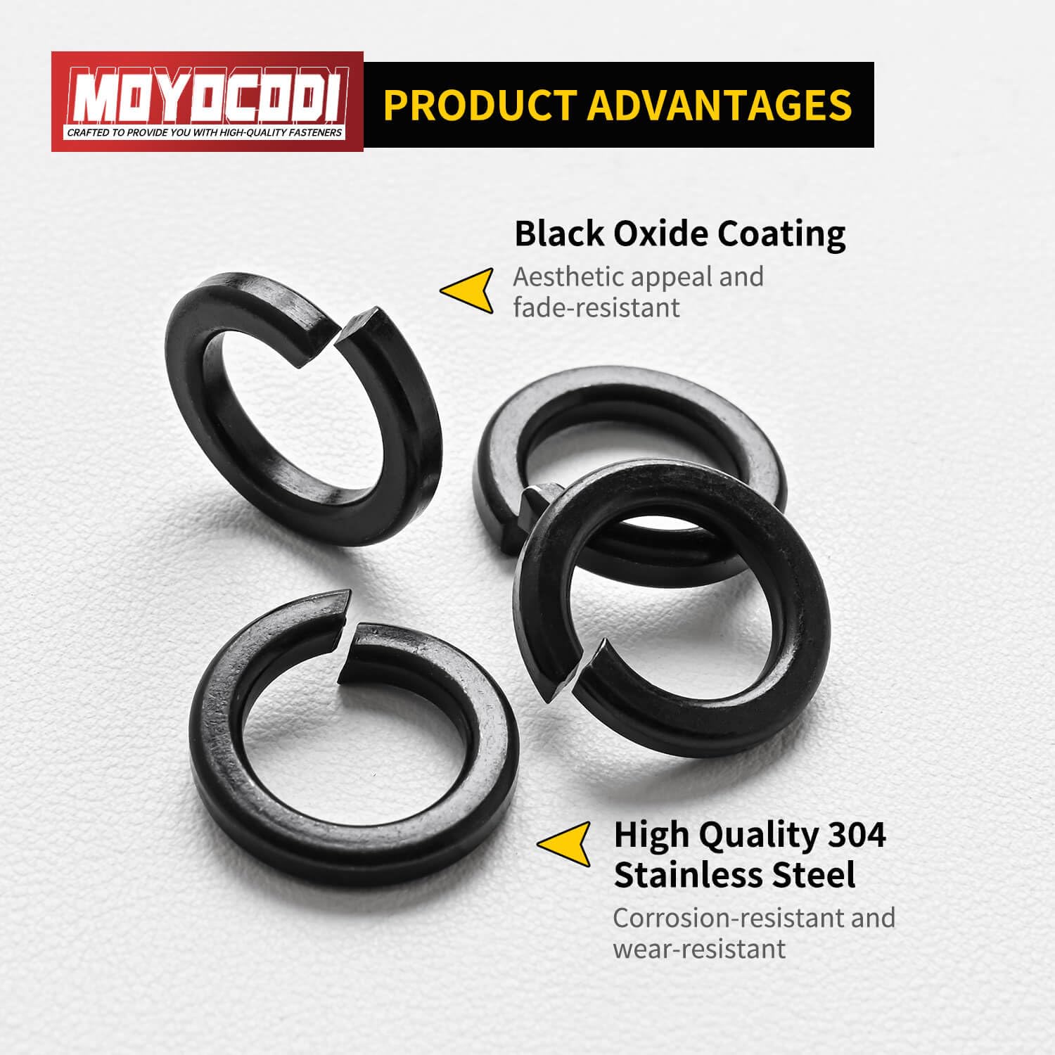 5/16'' (100 Pack) Split Lock Washer, Black Oxide (18-8) 304 Stainless Steel Spring Lock Washer