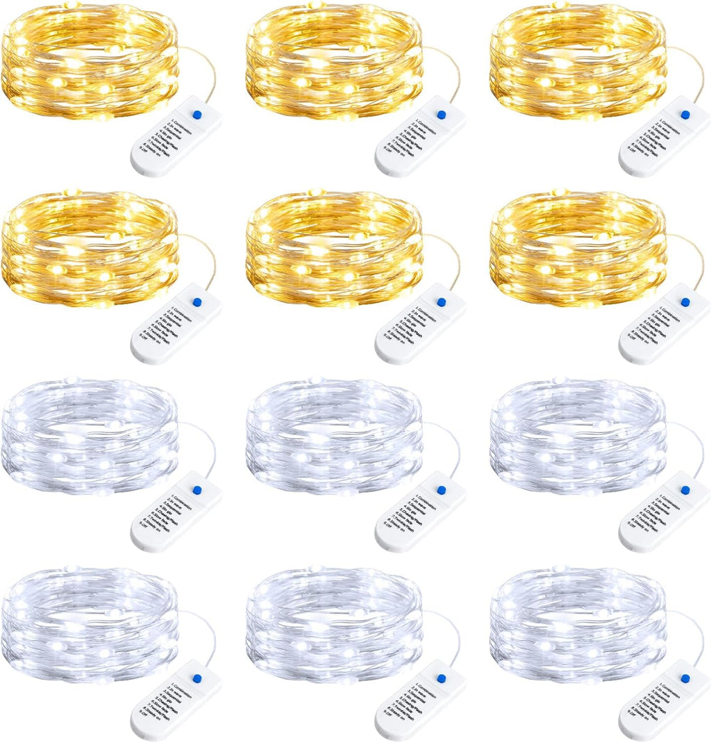 Minetom 12 Pack Fairy Lights Battery Operated String Lights, 8 Modes & Timer, 7ft 20LED Waterproof Silver Wire Twinkle Lights, Firefly Starry Moon Lights for Mason Jars DIY Christmas Wedding