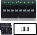 Geloo 8 Gang Marine Rocker Switch Panel, Boat Switch Panel Waterproof, Marine Switches Panel, 12V Aluminum Switch Panel for Car RV Truck Green LED Toggle Switches with Circuit Breaker (Green)