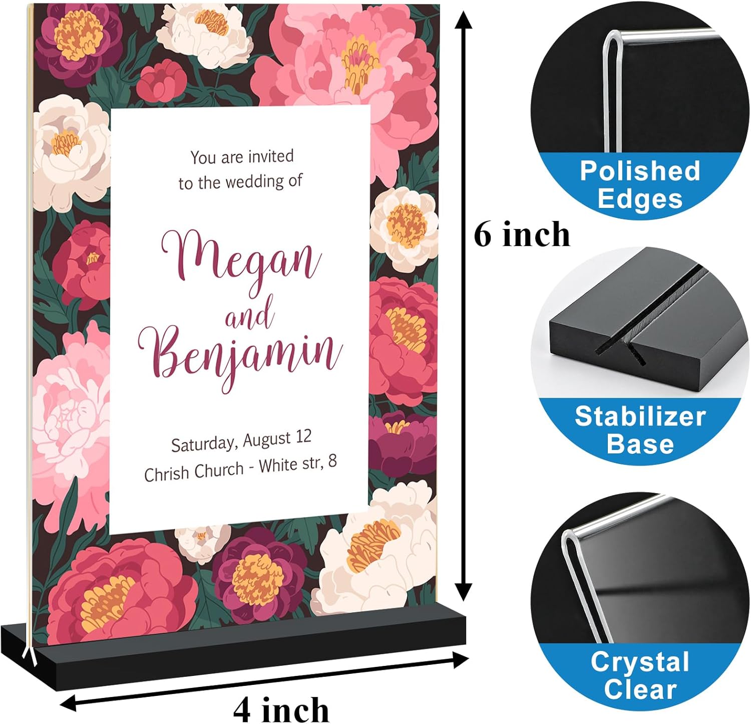 Acrylic Sign Holder 4x6, 12 Pack Clear Double Sided Menu Vertical Display Stand for Restaurants, Office, Store, Show Fair