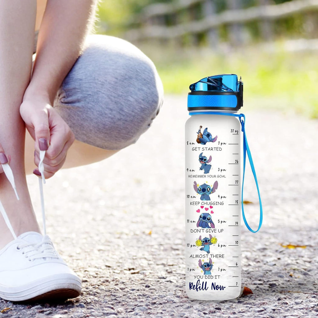BAIG Blue Alien 32 Oz Water Track Bottle, Stop Slacking Drink Your Water Water Bottle With Time Marker, Alien Motivational Insulated Water Bottle, Gifts For Cute Alien Lovers