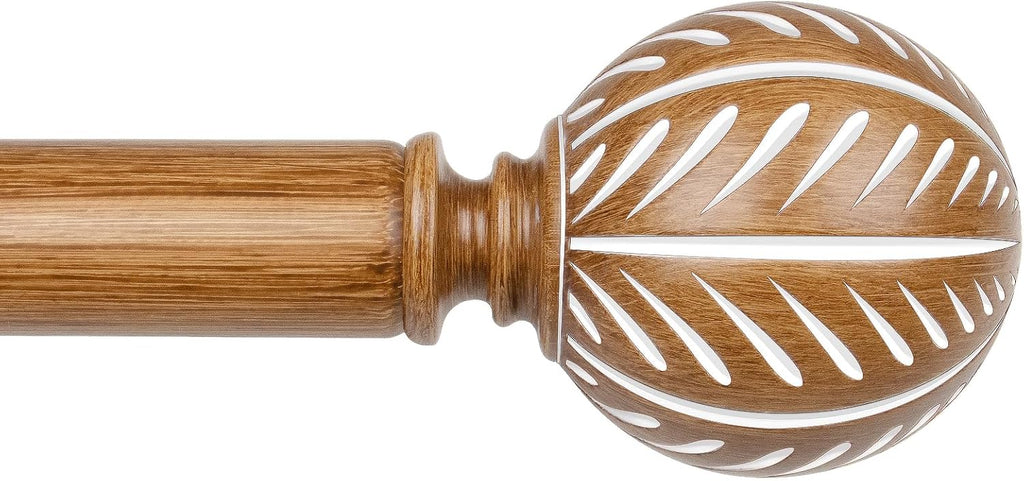 KAMANINA Wood Curtain Rods for Windows 72 to 144 Inch(6-12ft), 1 Inch Adjustable Drapery Rod, Decorative Heavy Duty Curtain Rods with Leaf Pattern Finials, Wood Grain