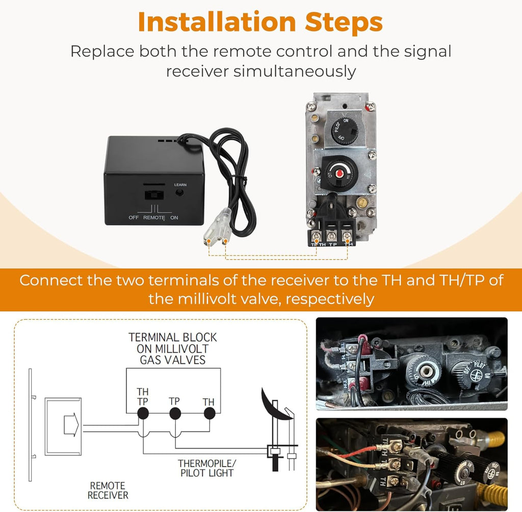 Universal Gas Fireplace Remote Control,Fit skytech 1001-A 1001TX 3001,durablow TR1003,Napoleon F45,Acumen RCK-IW,Ambient RCB,realFyre and More,Fireplace On/Off Remote Control Kit for Millivolt Valve