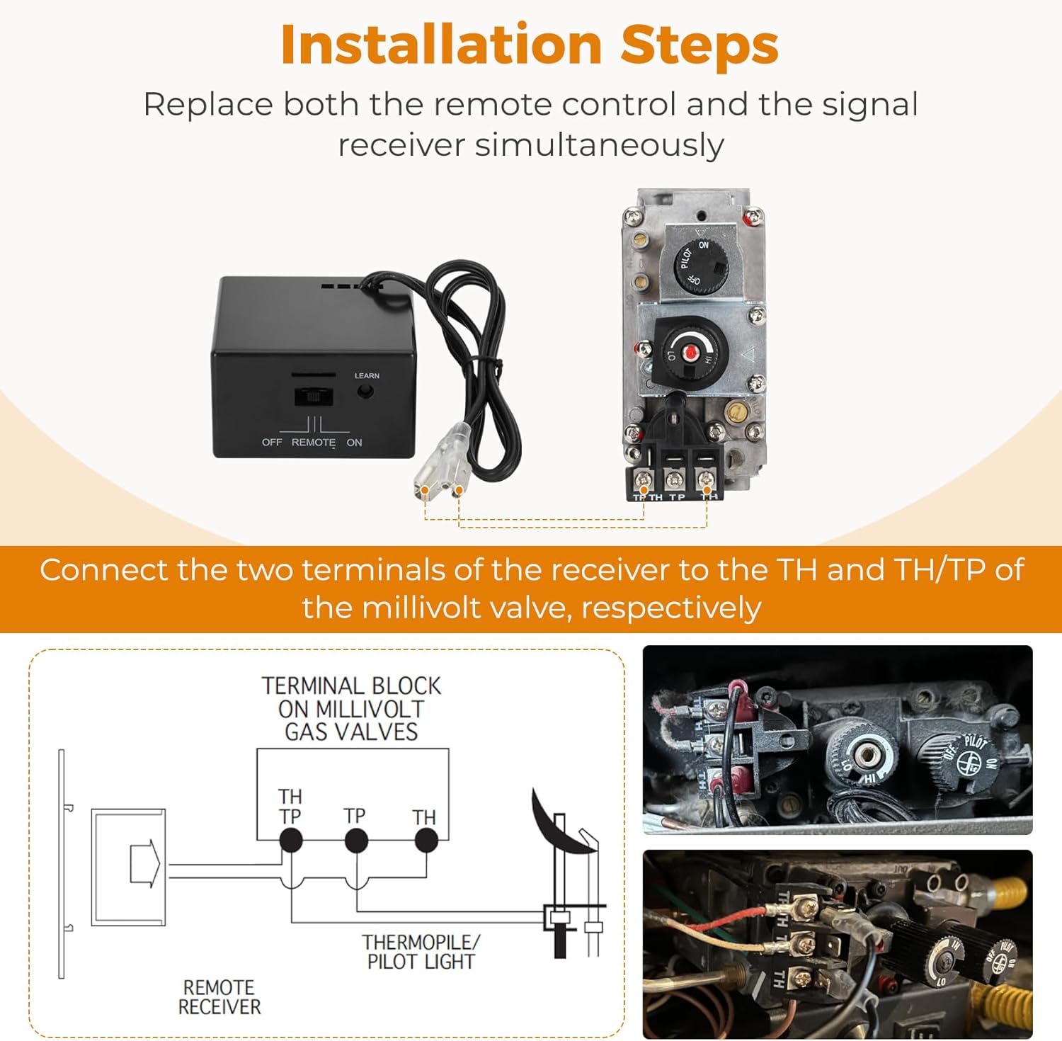 Universal Gas Fireplace Remote Control,Fit skytech 1001-A 1001TX 3001,durablow TR1003,Napoleon F45,Acumen RCK-IW,Ambient RCB,realFyre and More,Fireplace On/Off Remote Control Kit for Millivolt Valve