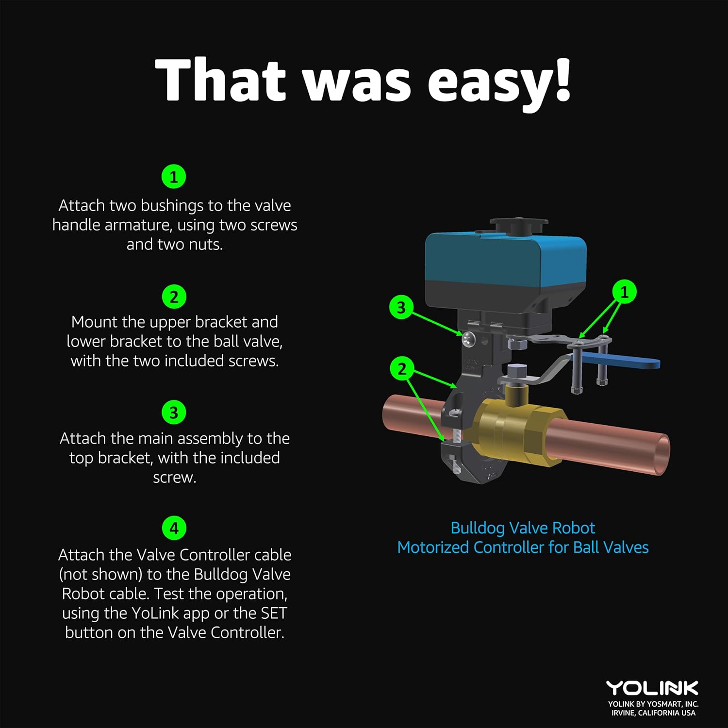 Wireless Valve Controller & Bulldog Valve Robot Automatic Water Leak Detection & Shut-Off Kit, Battery Powered with 10+ Years Battery Life HUB Required